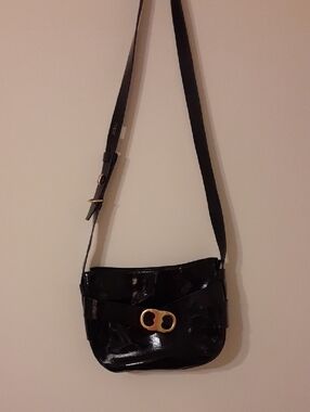 Tory Burch Black Patent Crossbody Bag with Gold Accent